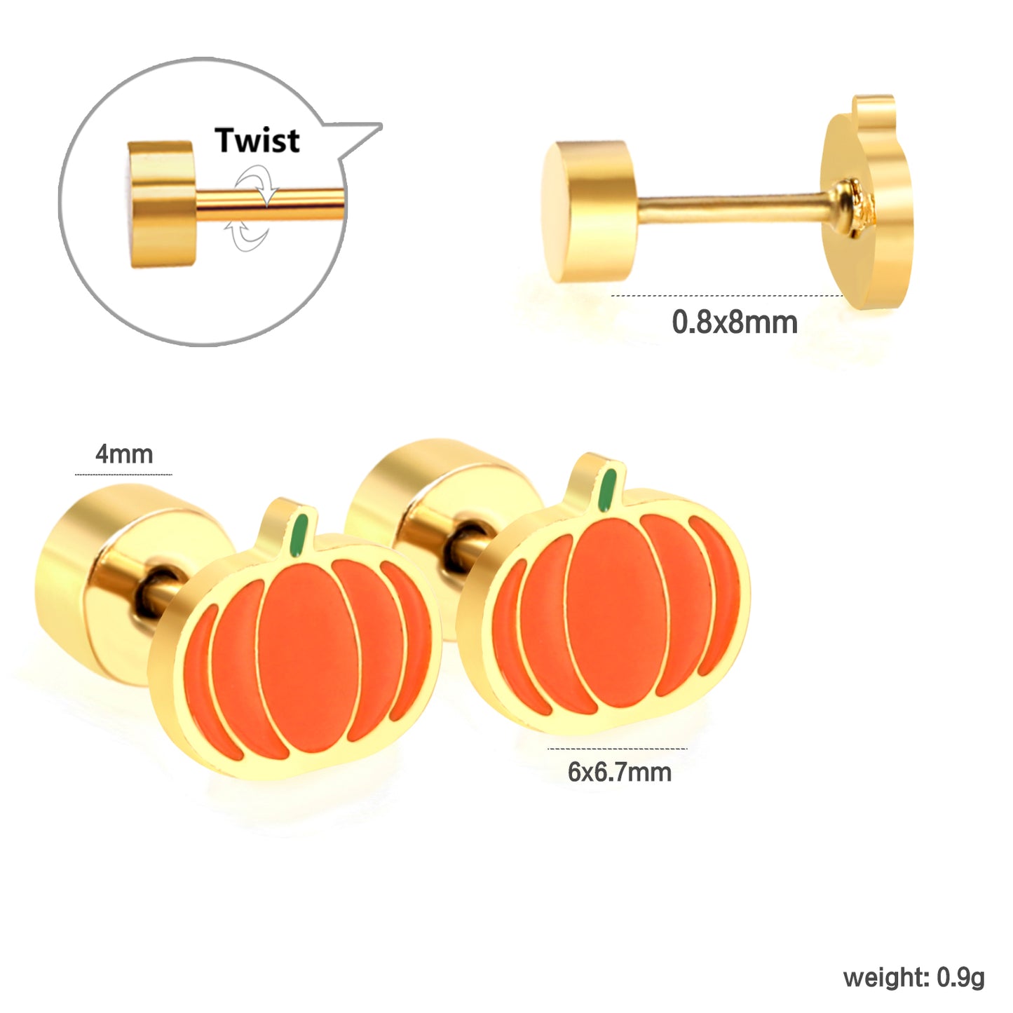 Wholesale 18K Gold Pumpkin Stud Earrings Fun Style