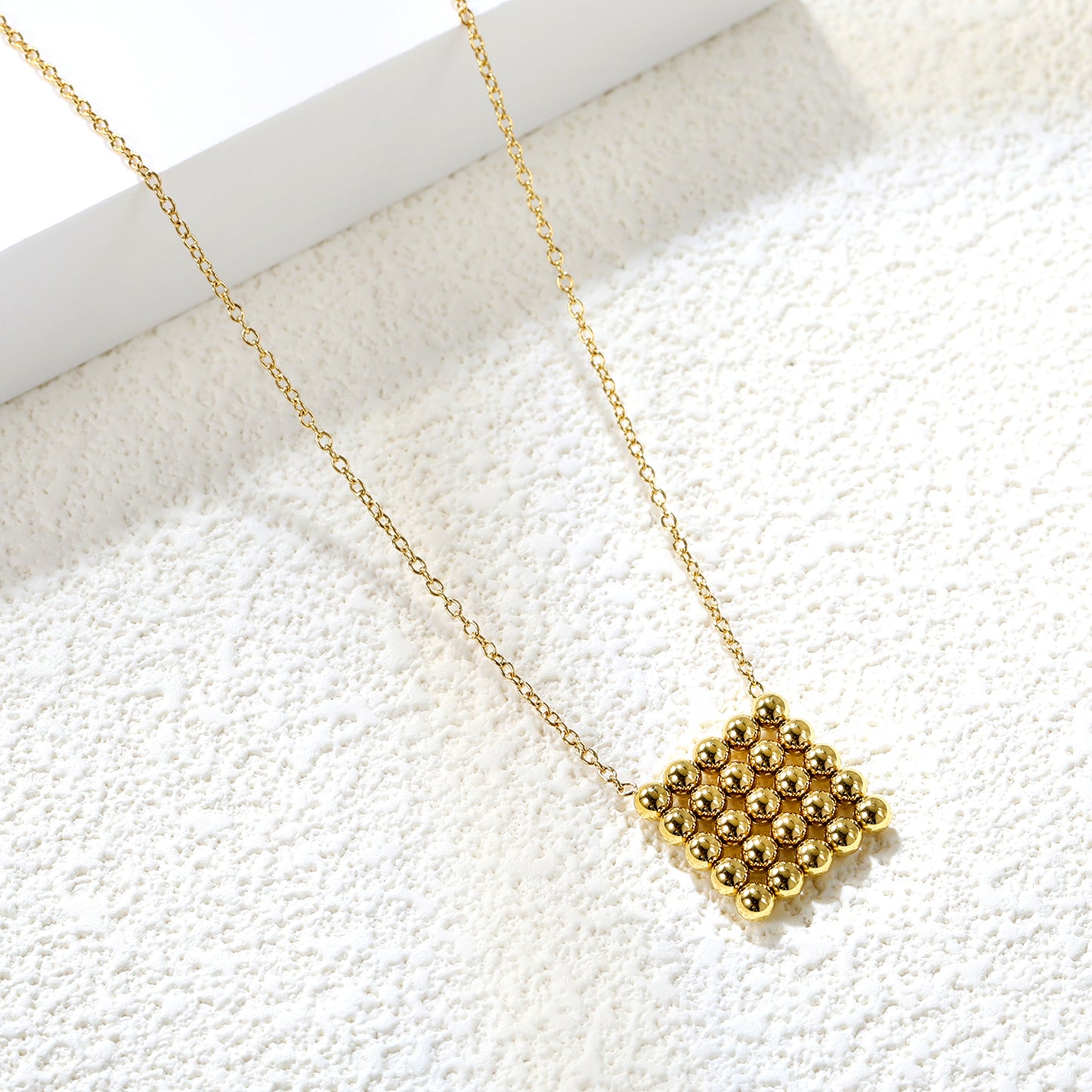 Wholesale 18K Gold Color Steel Beads Square Pendant Necklace