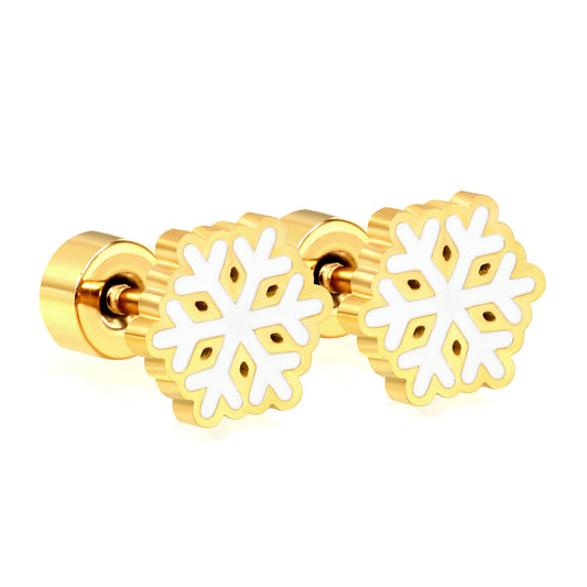 Wholesale 18K Gold Snowflake Stud Earrings Winter Style