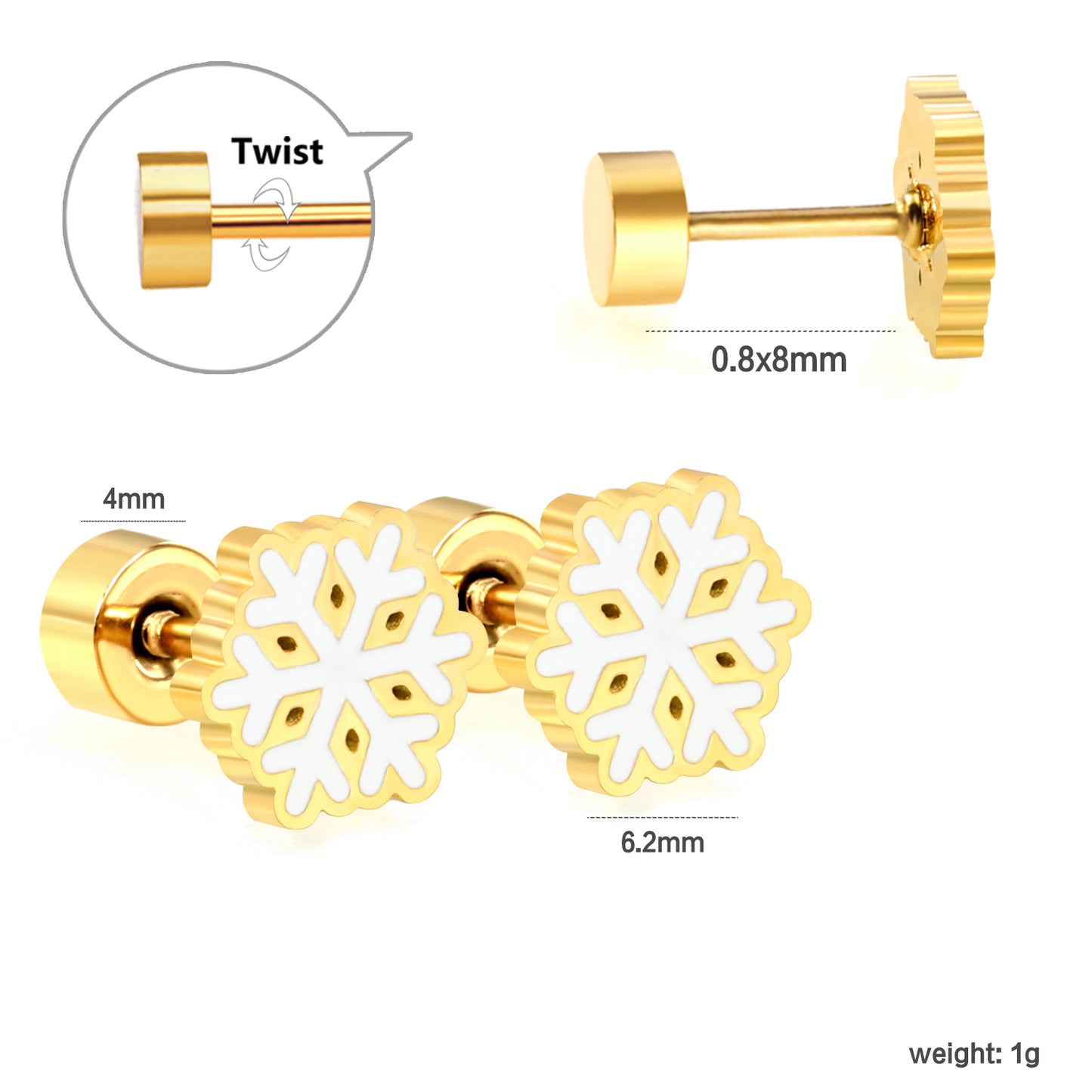 Wholesale 18K Gold Snowflake Stud Earrings Winter Style