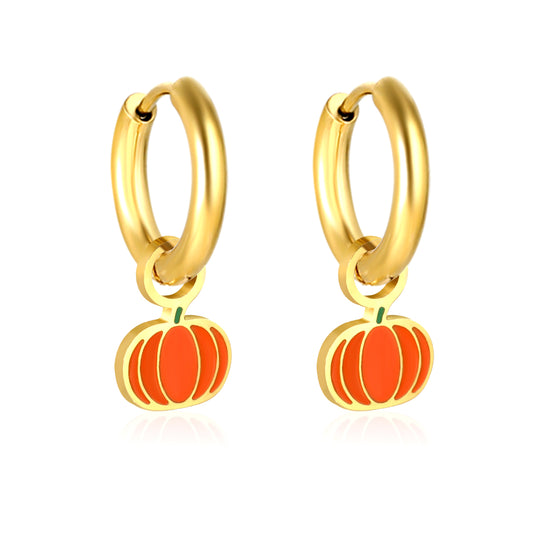 Wholesale Gold Hoop Earrings with Orange Pumpkin Charm
