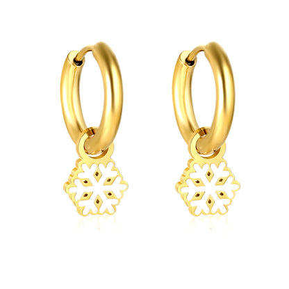Wholesale stainless steel circle snowflake & white drop oil earrings