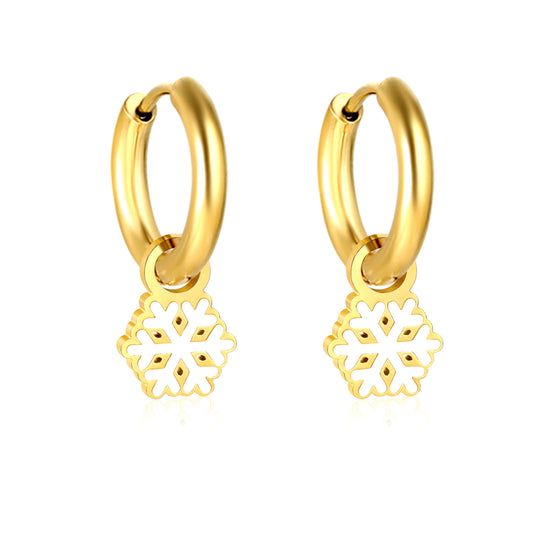 Wholesale stainless steel circle snowflake & white drop oil earrings