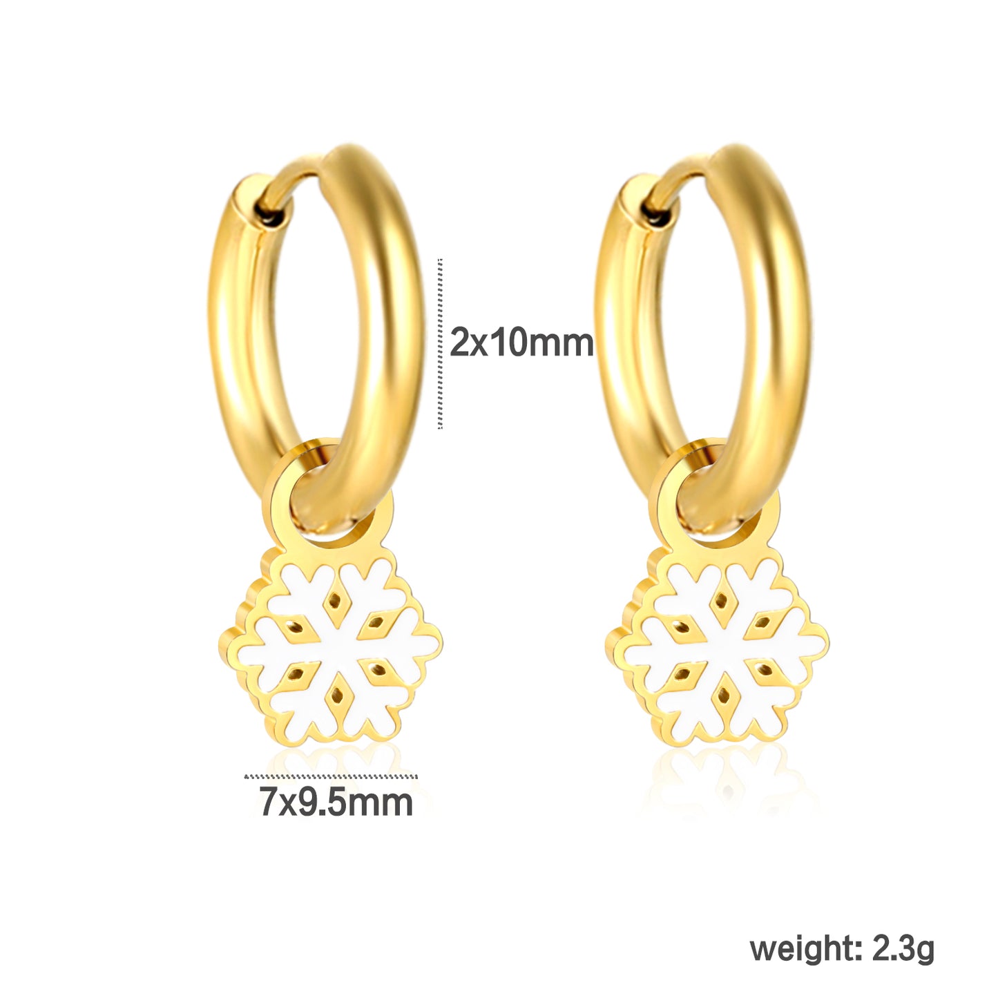 Wholesale stainless steel circle snowflake & white drop oil earrings