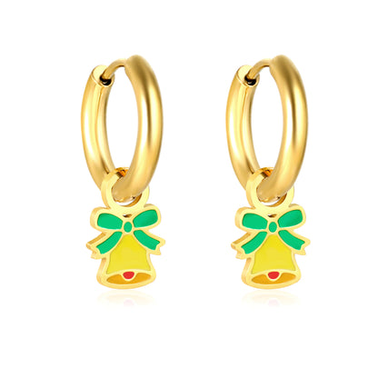 Wholesale Gold Hoop Earrings with Green Bell Decoration