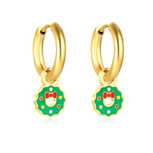 Wholesale Circle & Christmas Wreath Mixed Color Drip Earrings