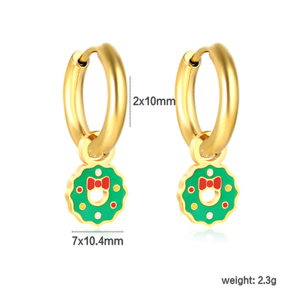 Wholesale Circle & Christmas Wreath Mixed Color Drip Earrings
