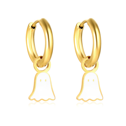 Wholesale Gold Hoop Earrings with White Ghost Charm