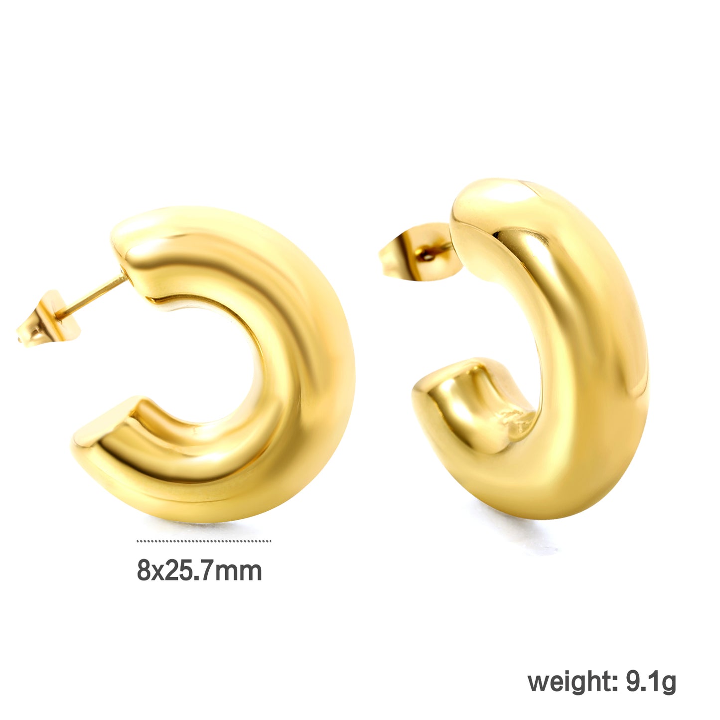 Wholesale Stainless Steel C-shaped Earrings Minimalist Style