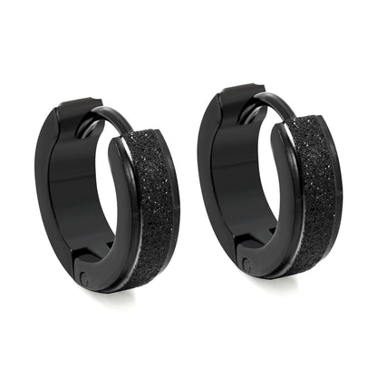 Wholesale stainless steel black round stud earrings with glitter and a matte finish