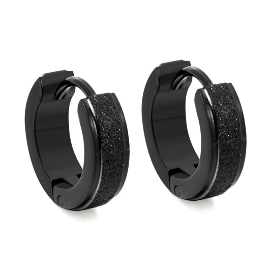 Wholesale stainless steel black round stud earrings with glitter and a matte finish