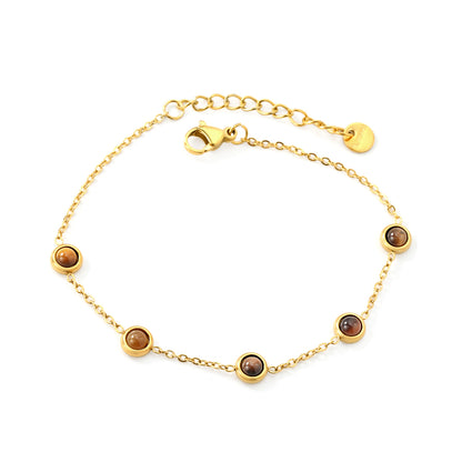 Wholesale 18K Gold Plated Multi-Color Bead Bracelet Set Pearl Pink Brown Rainbow Adjustable Stacking Jewelry