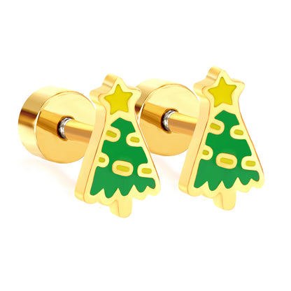 Wholesale 18K Gold Christmas Tree Stud Earrings Festive Design