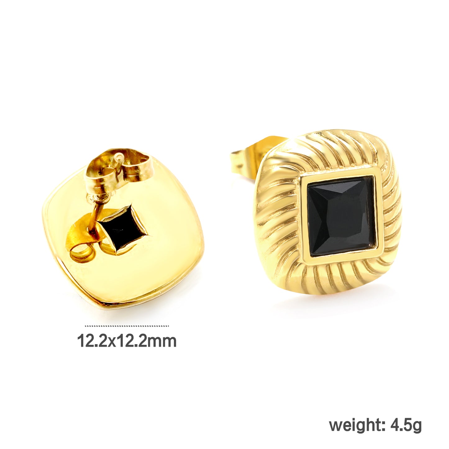 Wholesale 18K Gold Square Black Textured Stud Earrings Mysterious & Stylish