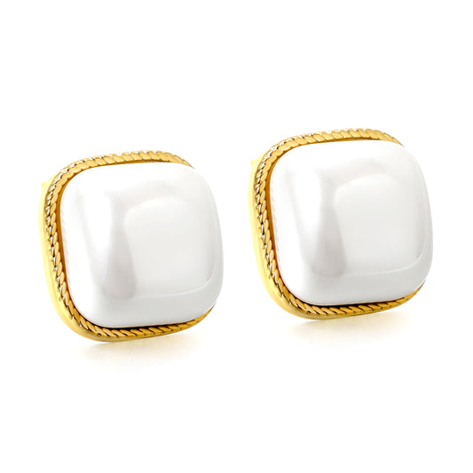 Wholesale Stainless Steel Lace Square with White Pearl Earrings Simple Chic