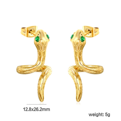 Gold snake with 2 green diamonds stud earrings jewelry supplier
