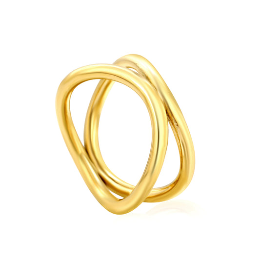 Wholesale 18K Gold Plated Dual Interlock Ring Three-Dimensional Weave Light Luxury Art