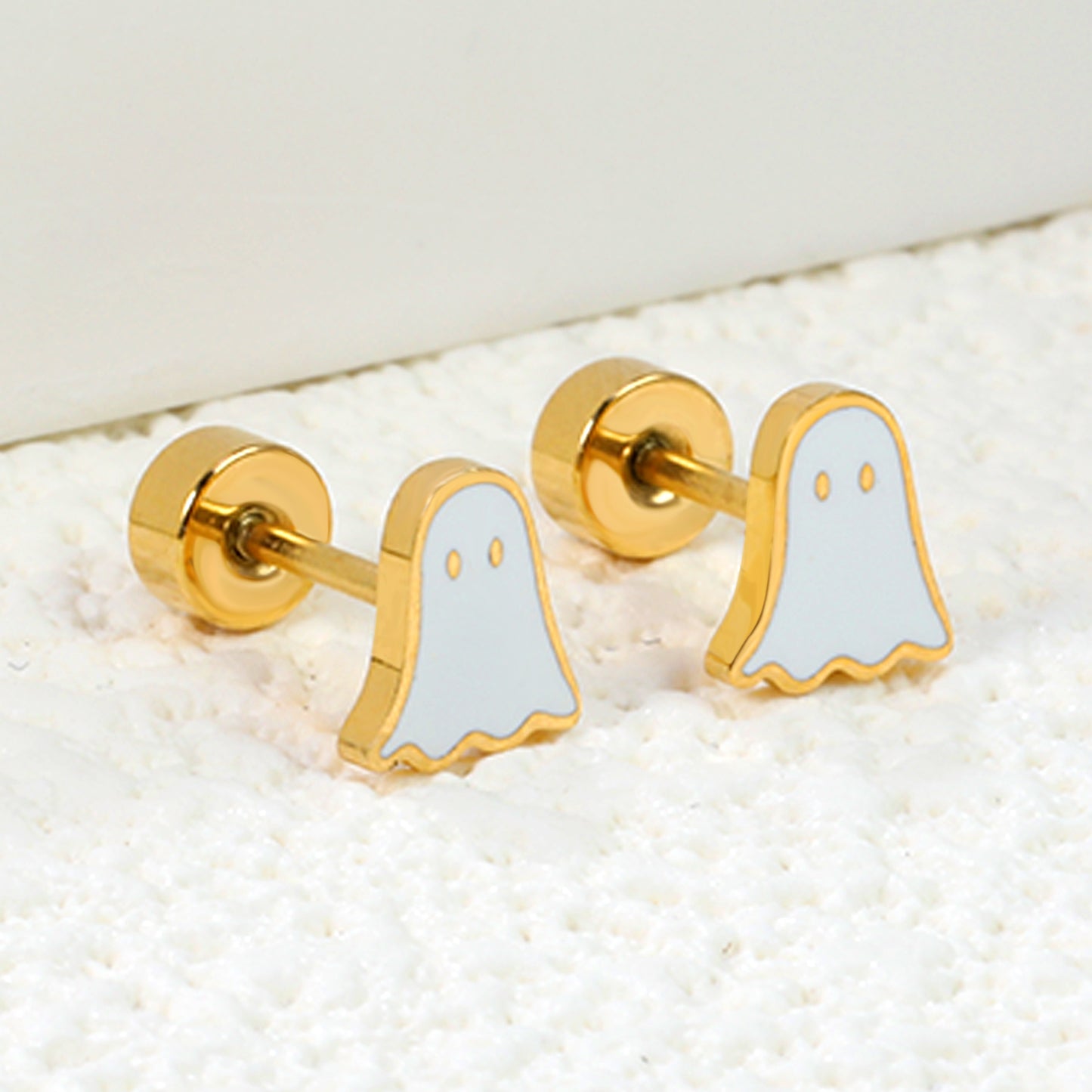 Wholesale 18K Gold Ghost Stud Earrings Cute Design