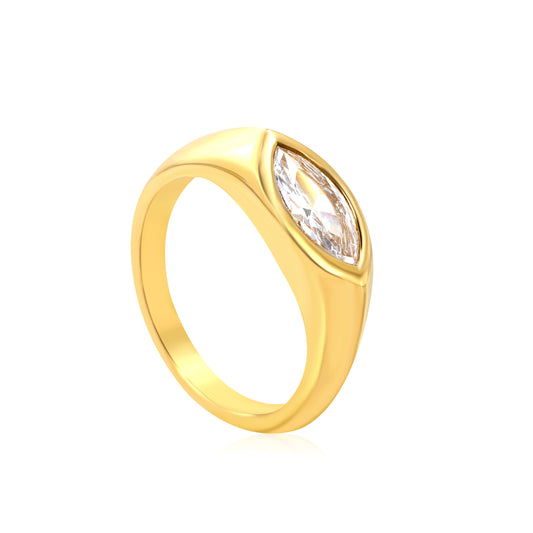 Wholesale 18K Gold Plated Oval Halo Ring Prong-Set Diamond Center Framed Elegance
