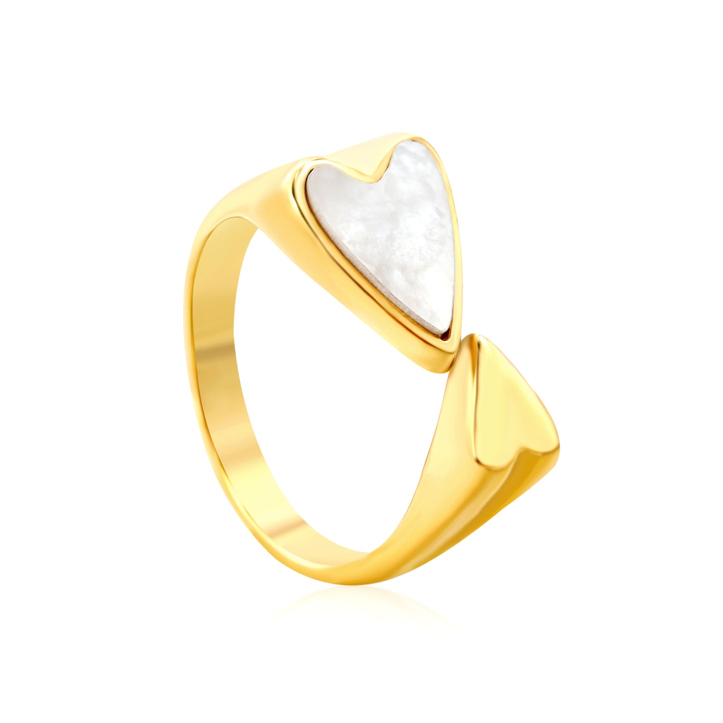 Wholesale heart-shaped two-tone inlaid 18K gold-plated stainless steel ring
