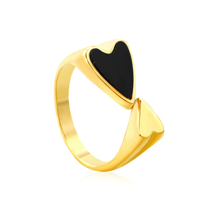 Wholesale heart-shaped two-tone inlaid 18K gold-plated stainless steel ring
