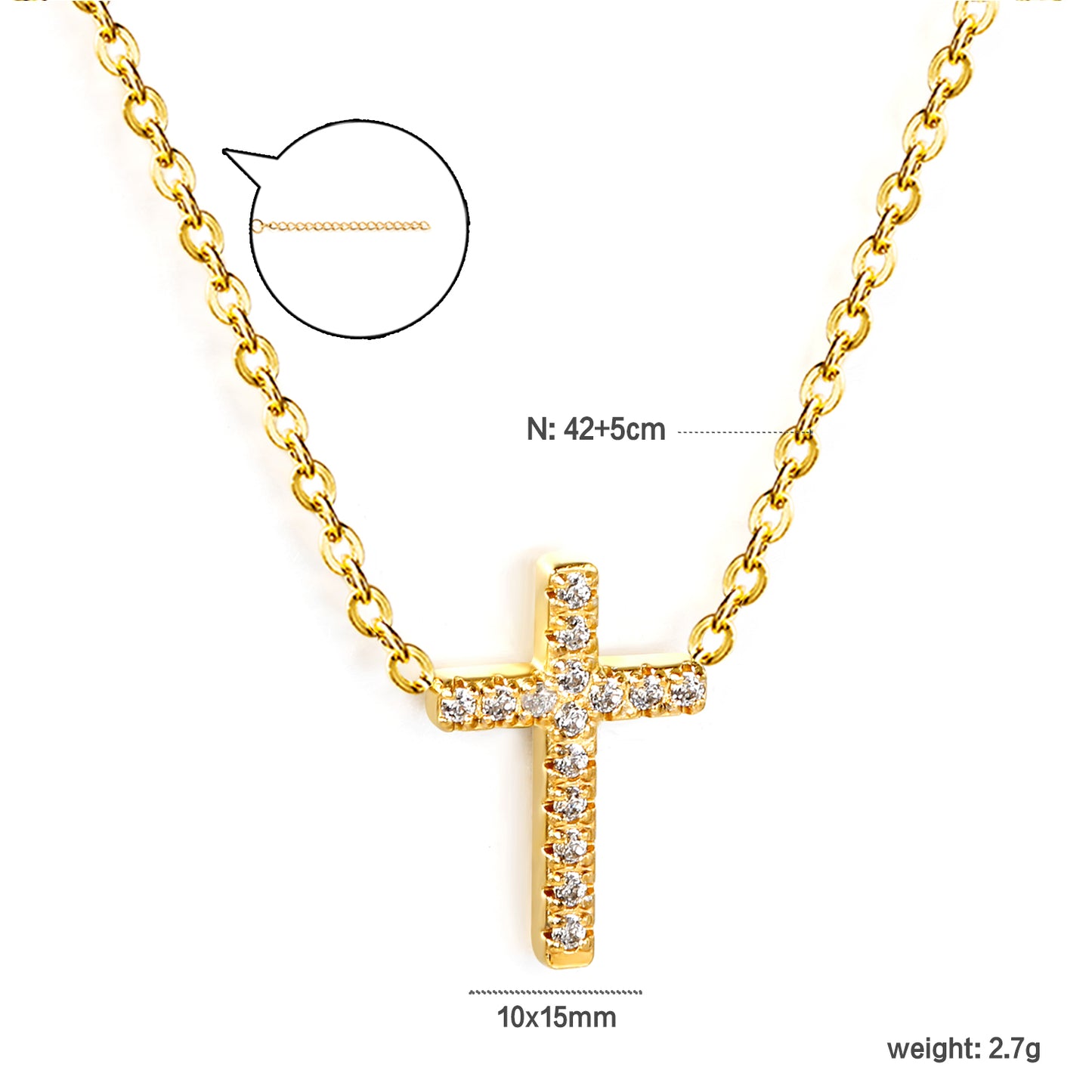 Wholesale Stainless Steel Cross with White Diamond Pendant Necklace