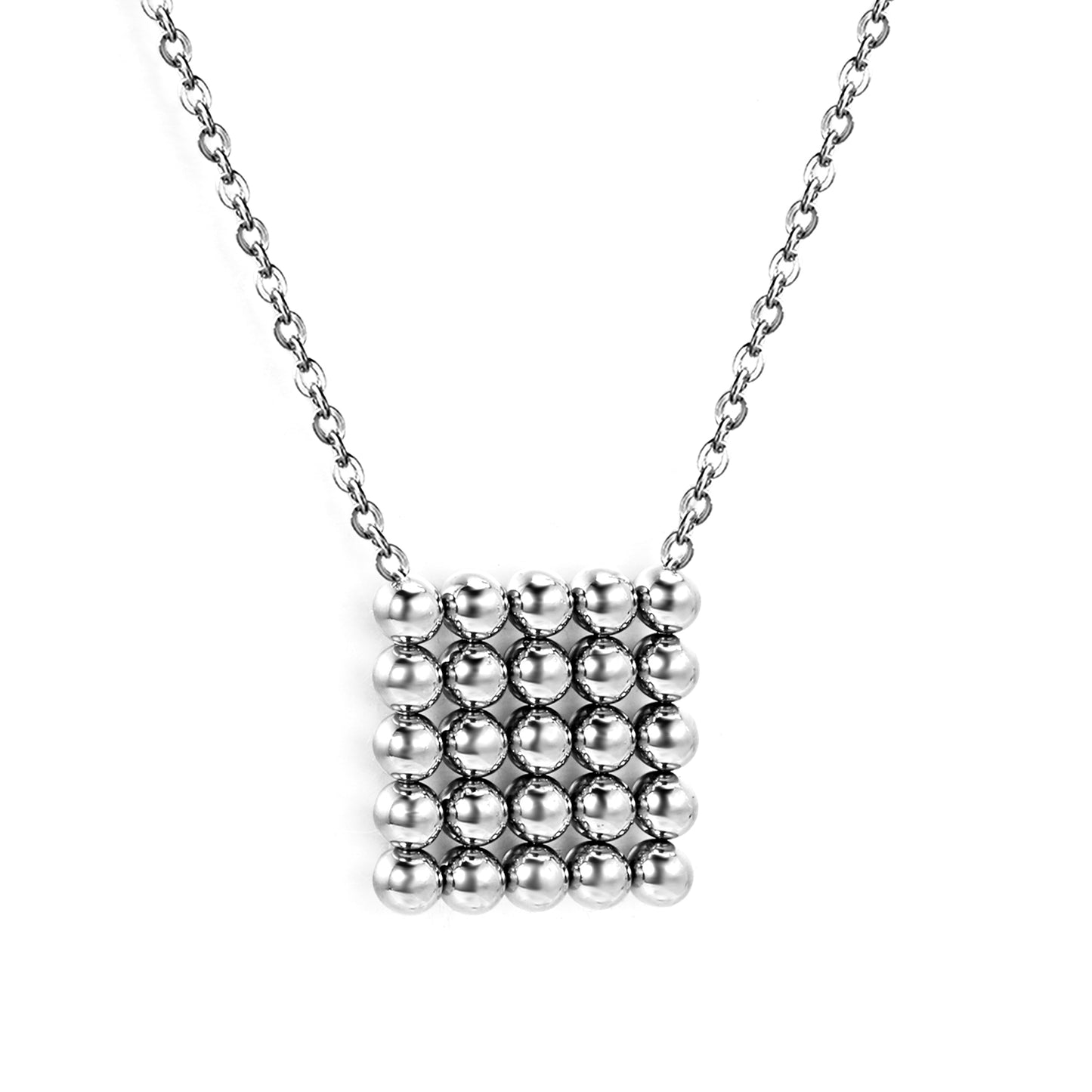 Wholesale 18K Gold Color Steel Beads Square Pendant Necklace