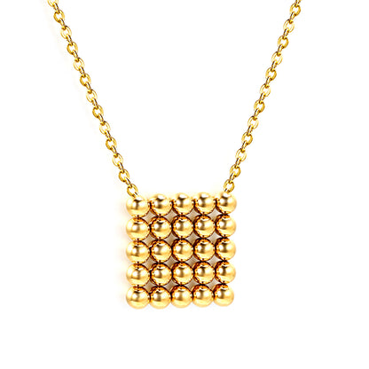 Wholesale 18K Gold Color Steel Beads Square Pendant Necklace