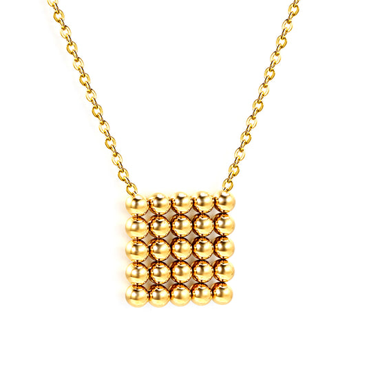 Wholesale 18K Gold Color Steel Beads Square Pendant Necklace