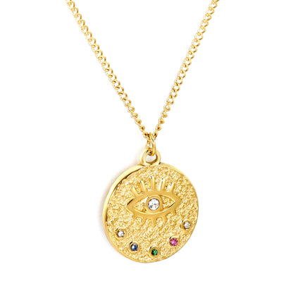 Bulk Gold toned Stainless Steel Intricate Round Pendant Necklace Ornate Style