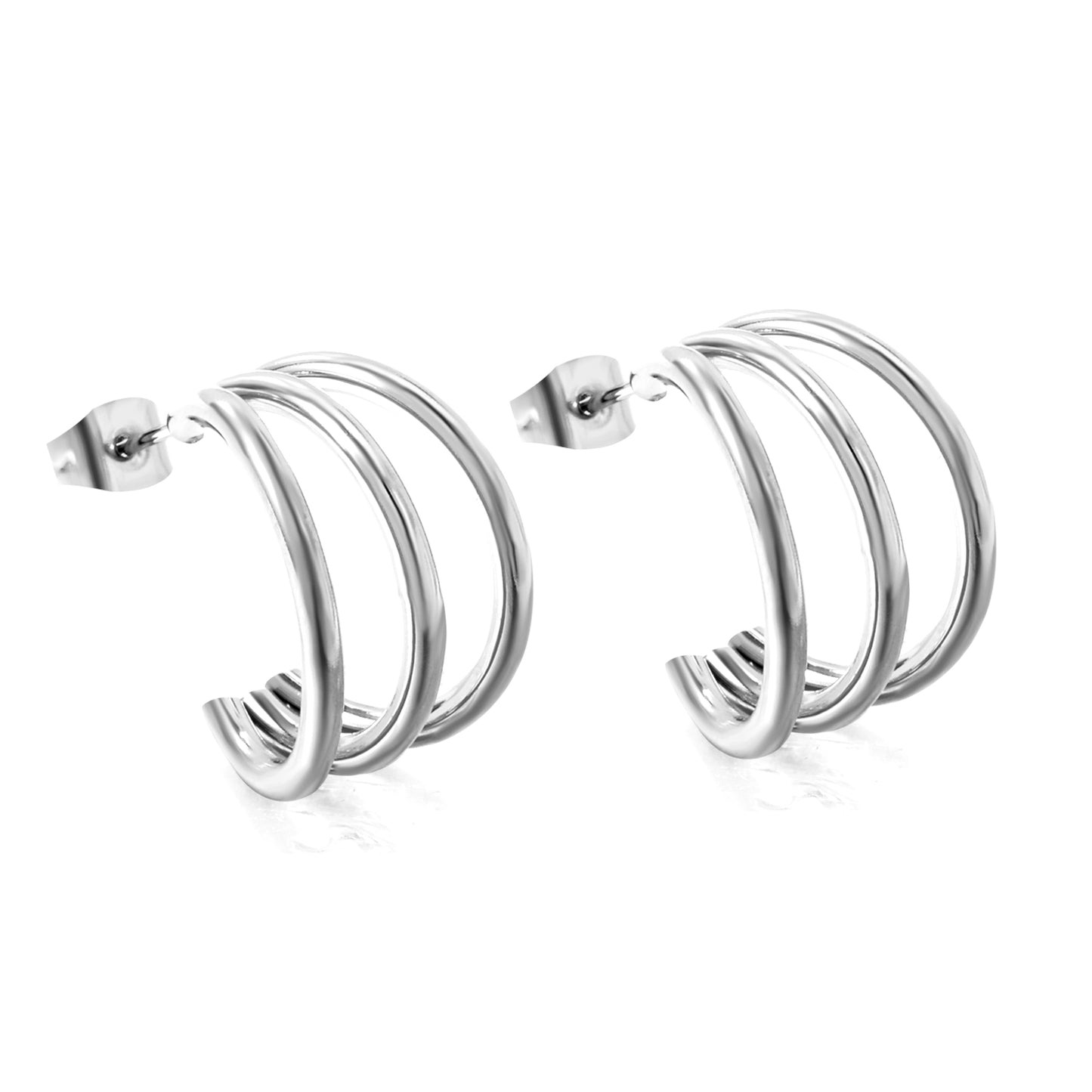 Wholesale Stainless Steel 3-Layer C-Ring Earrings Pure Design
