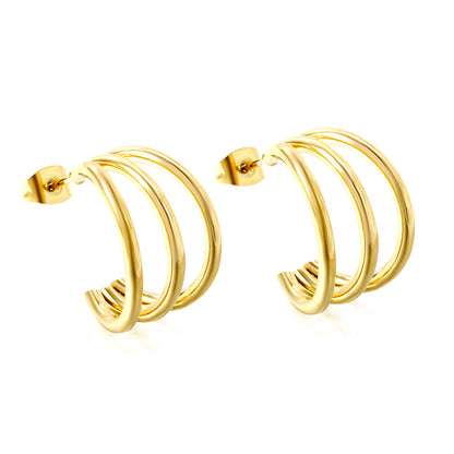 Wholesale Stainless Steel 3-Layer C-Ring Earrings Pure Design