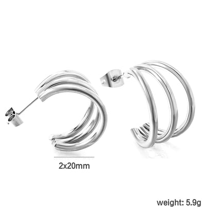 Wholesale Stainless Steel 3-Layer C-Ring Earrings Pure Design