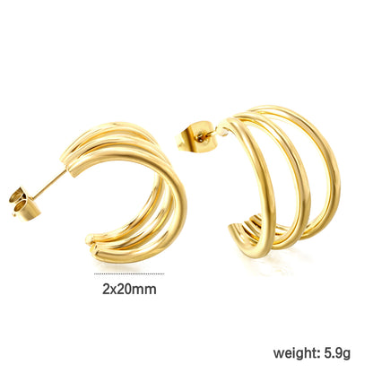 Wholesale Stainless Steel 3-Layer C-Ring Earrings Pure Design