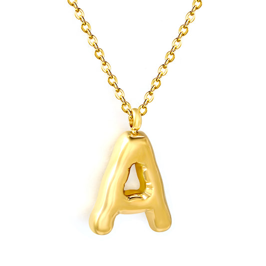 Wholesale Gold - Tone Bubble Letter Pendant Necklace 45 + 5cm Adjustable Chain