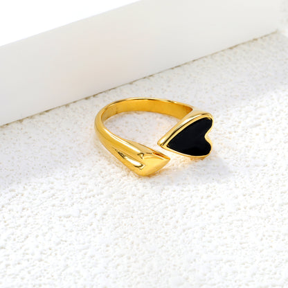 Wholesale heart-shaped two-tone inlaid 18K gold-plated stainless steel ring