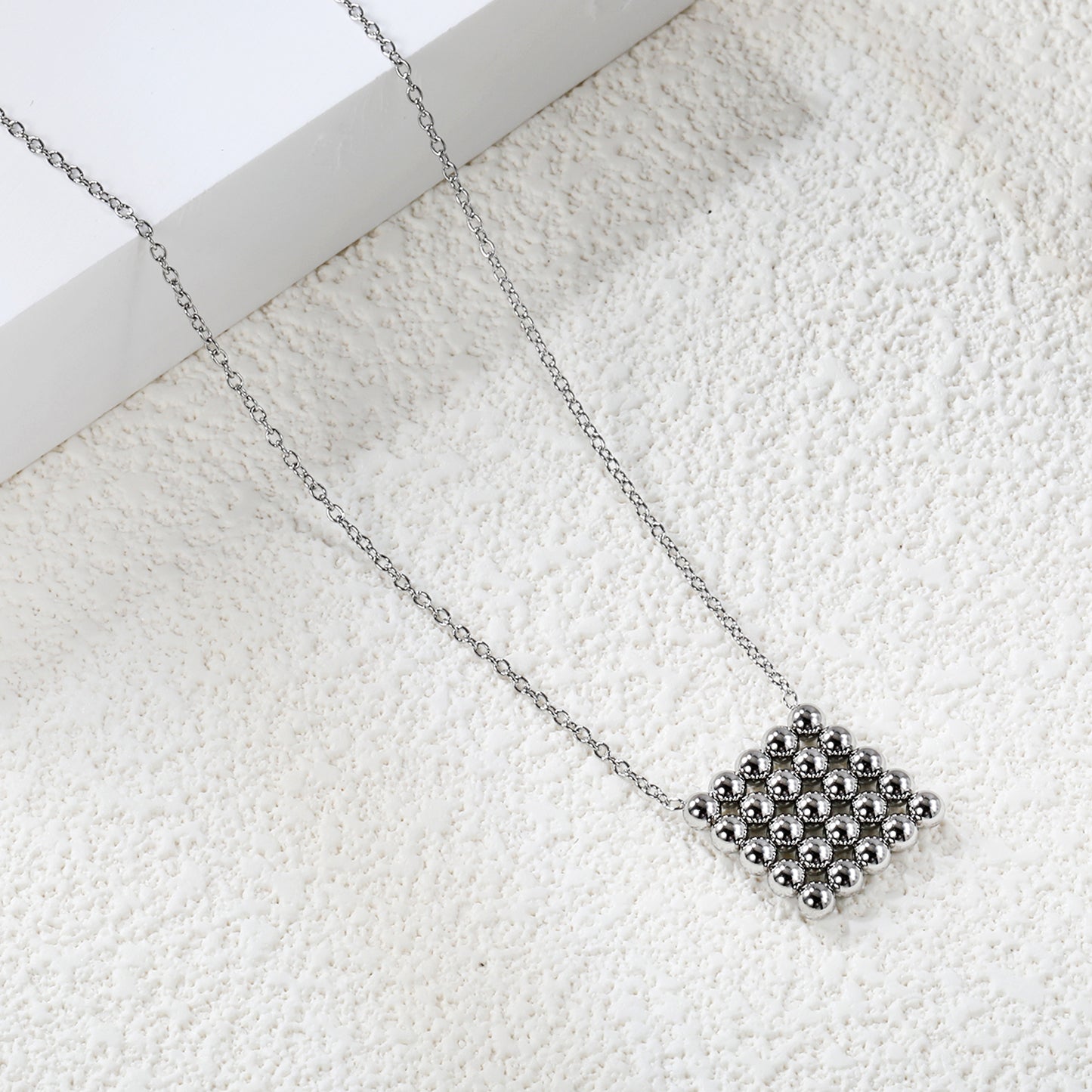 Wholesale 18K Gold Color Steel Beads Square Pendant Necklace