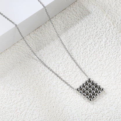 Wholesale 18K Gold Color Steel Beads Square Pendant Necklace