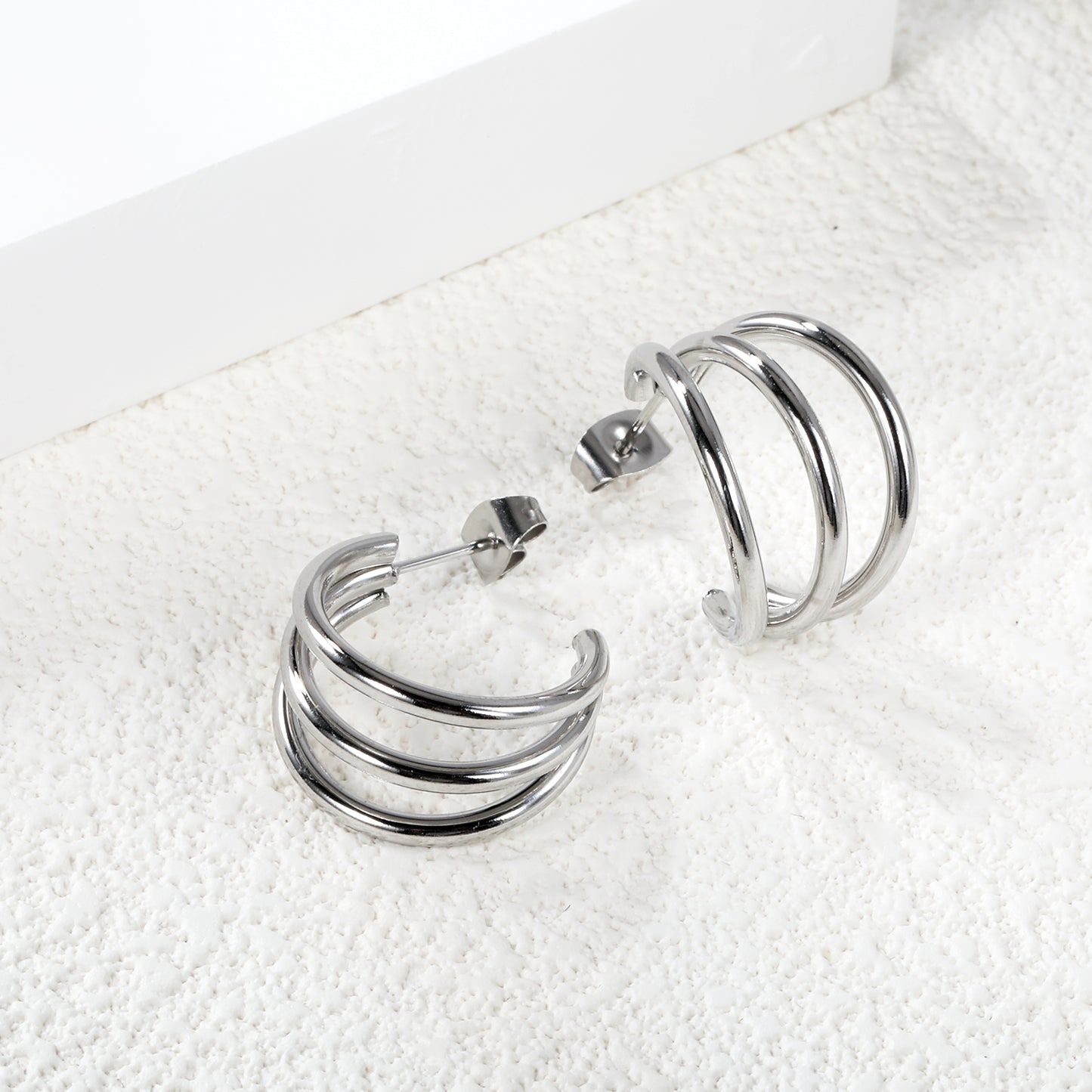Wholesale Stainless Steel 3-Layer C-Ring Earrings Pure Design