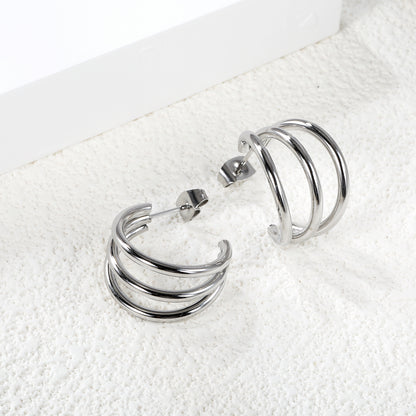 Wholesale Stainless Steel 3-Layer C-Ring Earrings Pure Design