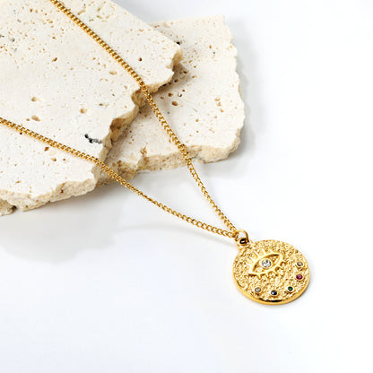 Bulk Gold toned Stainless Steel Intricate Round Pendant Necklace Ornate Style