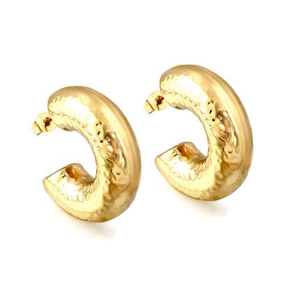 Bulk 18k Gold Grooved Crescent Earrings Retro Vintage