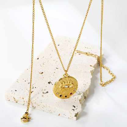 Bulk Gold toned Stainless Steel Intricate Round Pendant Necklace Ornate Style
