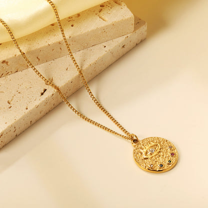 Bulk Gold toned Stainless Steel Intricate Round Pendant Necklace Ornate Style