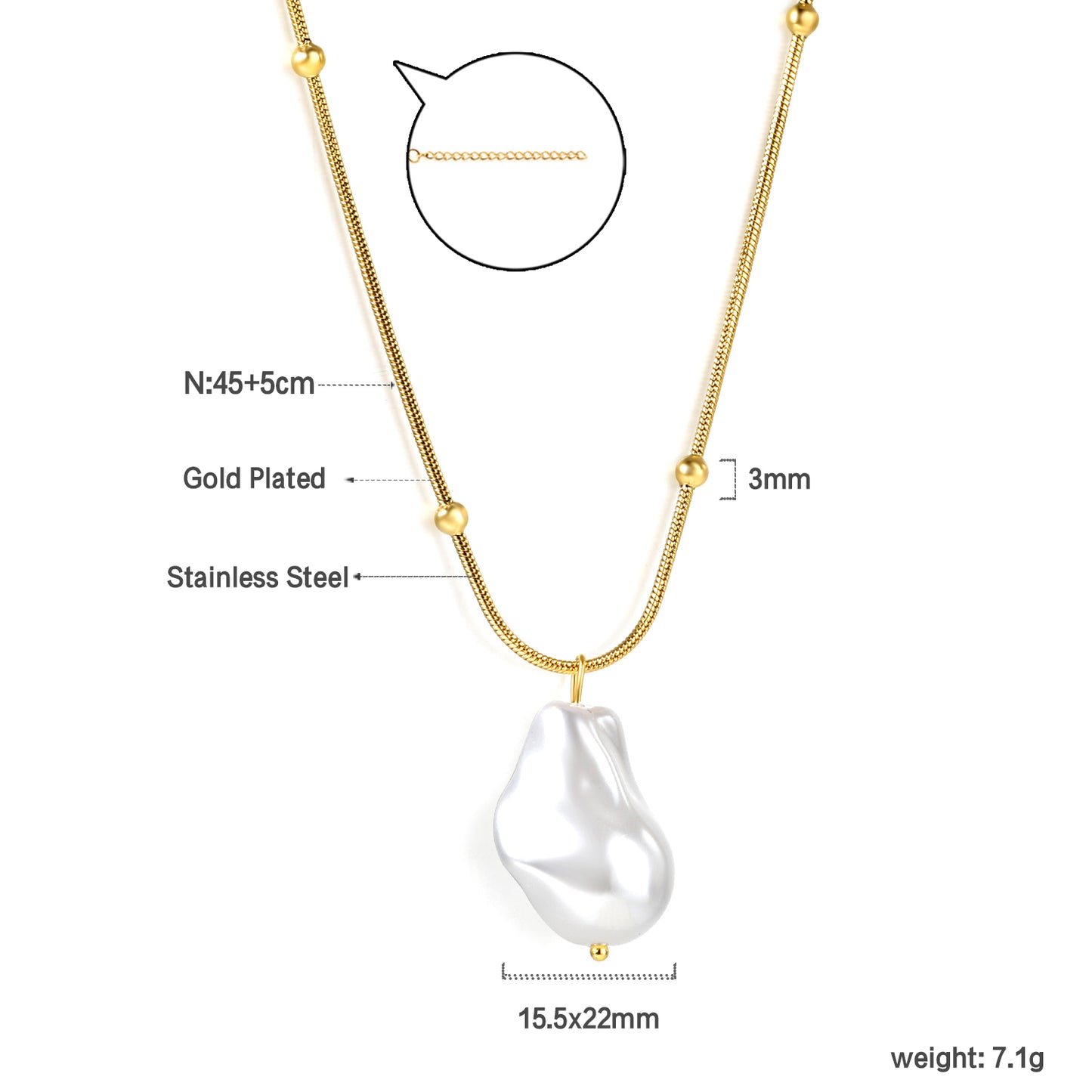 Wholesale Stainless Steel White Pendant Necklace Pure Style