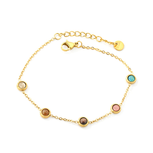 Wholesale 18K Gold Plated Multi-Color Bead Bracelet Set Pearl Pink Brown Rainbow Adjustable Stacking Jewelry