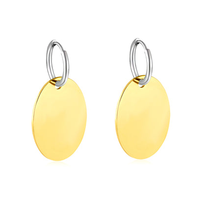 Wholesale Two-Tone Hoop with Gold Disc Earrings Contrast Design Minimalist Luxury