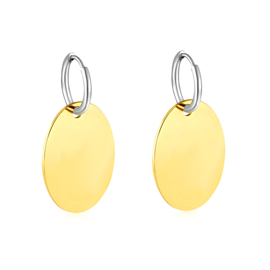 Wholesale Two-Tone Hoop with Gold Disc Earrings Contrast Design Minimalist Luxury