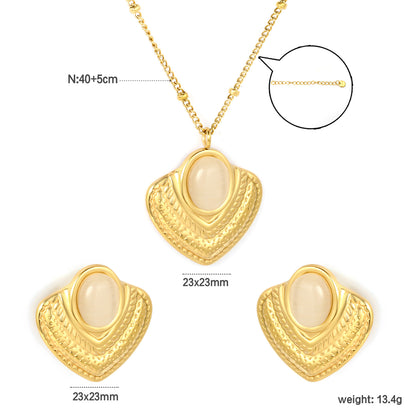 Wholesale 18K Gold Plated Shell Jewelry Set Mother-of-Pearl & Emerald Accent Necklace Earrings Light Luxury