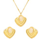 Wholesale 18K Gold Plated Shell Jewelry Set Mother-of-Pearl & Emerald Accent Necklace Earrings Light Luxury